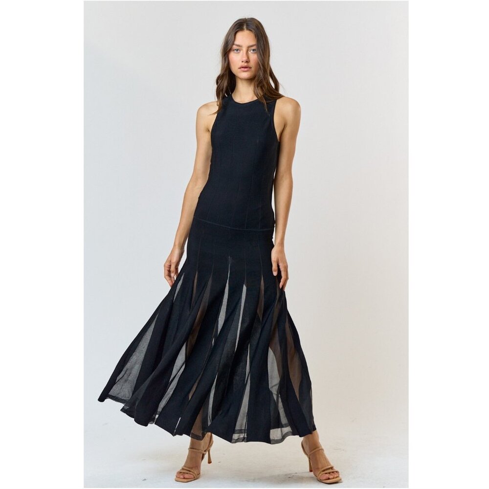 NWT lalavon Black Maxi Dress with Mesh Insert Size S